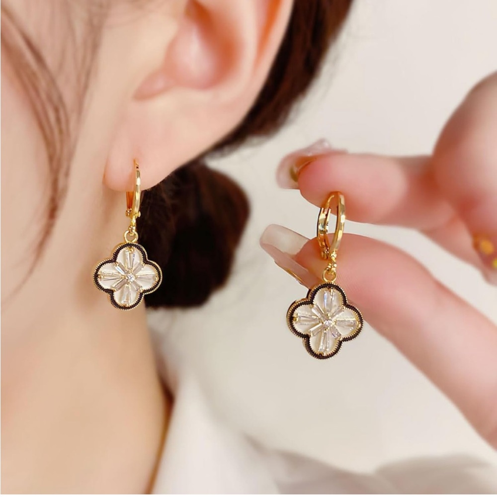 Flowers Leaves Drop Earrings with 925 Sterling Silver - Picture 2 of 6
